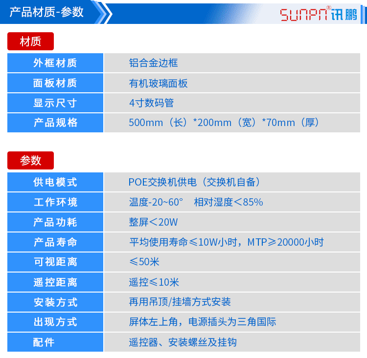 POE電子鐘產品參數