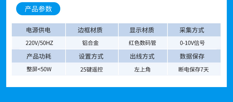 模擬量數據顯示屏產品參數及功能